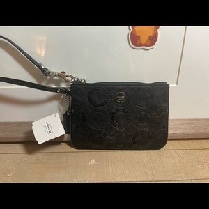 Coach Signature Sateen/Sequin Wristlet Blk F50432